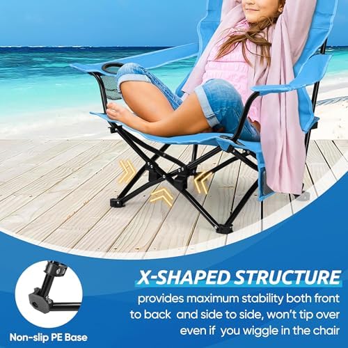 HaSteeL Low Beach Chairs, Folding Camping Lawn Chair for BBQ - Blue