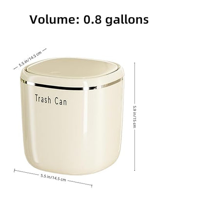 0.8 Gallon Desktop Mini Trash Can with Push-Open Lid, Small Waste Baskets Includes 50 Free Bags, Small Eco-Friendly PP Waste Bin for Office Desk, Bedroom, Bathroom Tiny Garbage Can (White)