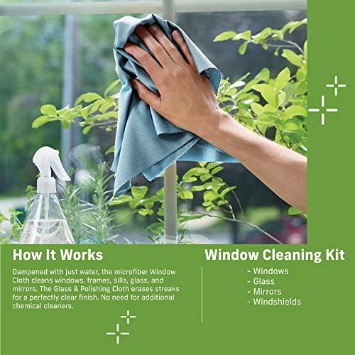 E-Cloth 2-Pack Window Cleaning Cloth - Streak-Free Glass & Mirror Cleaning Kit with Just Water, Glass Cleaning Cloth, Microfiber Towel Kit for Windows, Car Windshield, Mirrors - Alaskan Blue