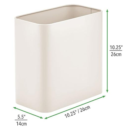 mDesign Small Metal 2.4 Gallon Trash Can Wastebasket Garbage Bin for Bathroom - Mini Slim Rubbish Waste Bin Trashcans for Master or Guest Bath, Bedroom, Garage, Laundry Room, or Playroom, Cream