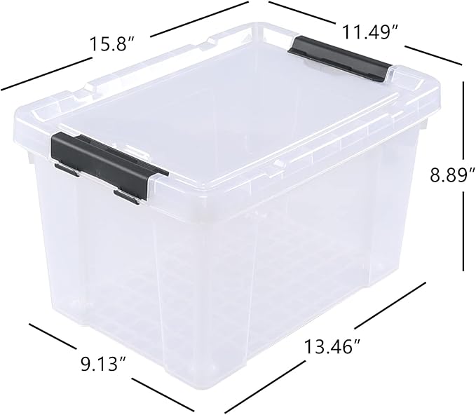 4 Pack 22 L Clear Plastic Storage Box with Wheels, Latch Storage Bin with Lid