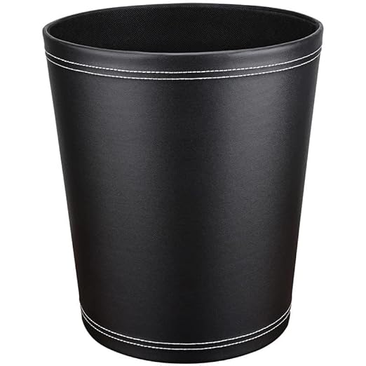 Pu Leather Trash Can, 2.6 Gallon Black Bathroom Trash Can, Small Office Garbage Can Wastebasket for Bedroom, Kitchen, Round Trash Bin Decorative Under-Sink/Desk/Home Easy to Clean
