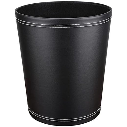 Pu Leather Trash Can, 2.6 Gallon Black Bathroom Trash Can, Small Office Garbage Can Wastebasket for Bedroom, Kitchen, Round Trash Bin Decorative Under-Sink/Desk/Home Easy to Clean