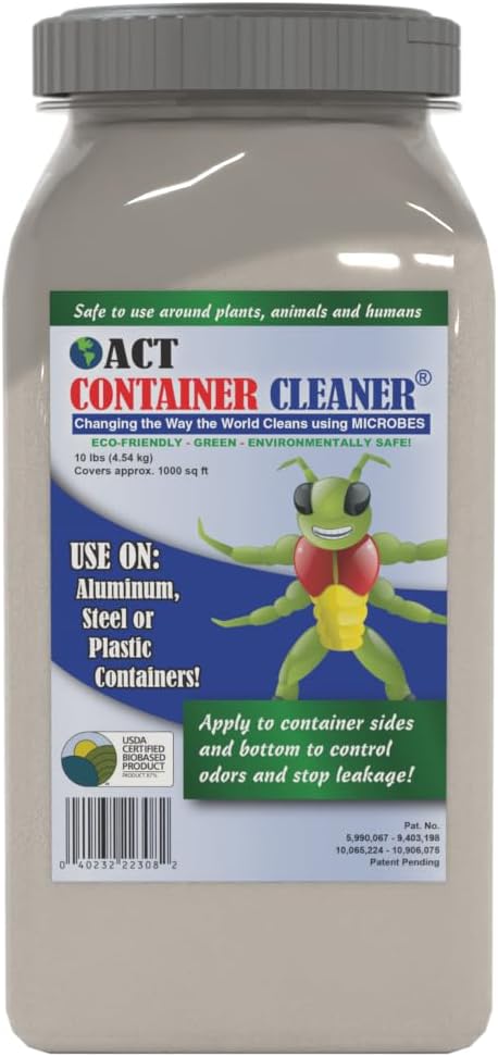 ACT Trash Deodorizer and Cleaner | Eliminates Odors Controls Garbage Sludge | for Garage and Outdoor Bins | Dry Powder Eco-Friendly 10lb