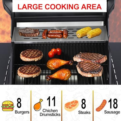 3 Burner Propane Gas Grill, Stainless Steel Cabinet with Side Table & Full-Size Grease Tray, BBQ Grills with Thermometer for Outdoor Cooking, Patio, BBQ