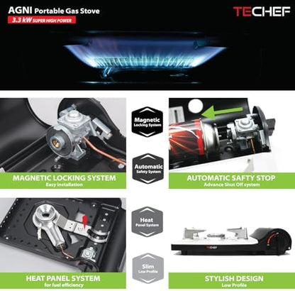 TECHEF - AGNI Portable Butane Gas Stove Burner, Made in Korea (Stove + 4 Butane)
