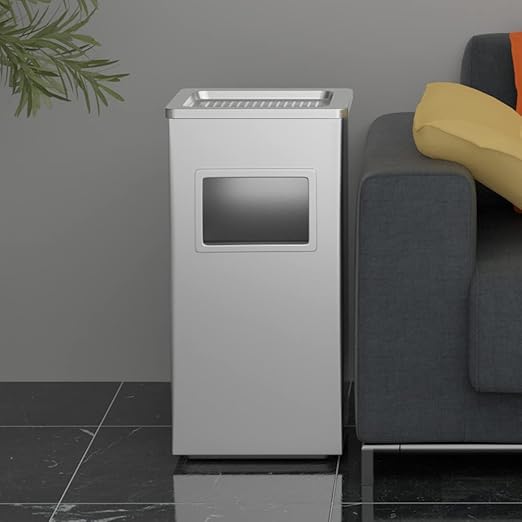 BEAMNOVA Trash Can Indoor Outdoor Metal Stainless Steel Commercial Garbage Can Industrial Garbage Enclosure Inside Cabinet with Lid Waste Container, Color Metallic, 31*25*61 cm / 12.2*9.8*24 in