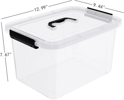 10.5 L Clear Latch Storage Bin with Lid, 4 Packs Plastic Organizing Box with Black Handle