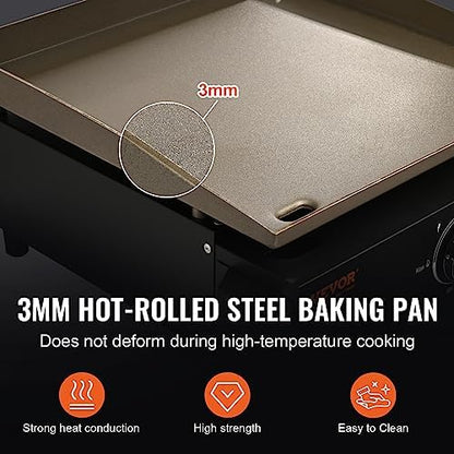 VEVOR Griddle, 16.9" Heavy Duty Manual Flat Top Griddle, Countertop Gas Grill with Non-Stick Cooking Plate, Steel Propane Gas Griddle, 1-Burners Restaurant Portable Grill - 22,000 BTU