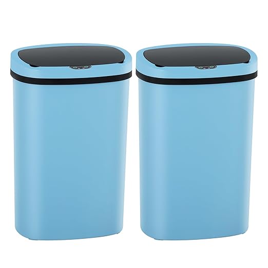 Automatic Motion Sensor Bathroom Trash Can with Lid, 13 Gallon Touchless Trash Bin, Smart Dog Proof Garbage Can, Touch Free Waste Basket for Toilet, Office, Bedroom,Blue,2