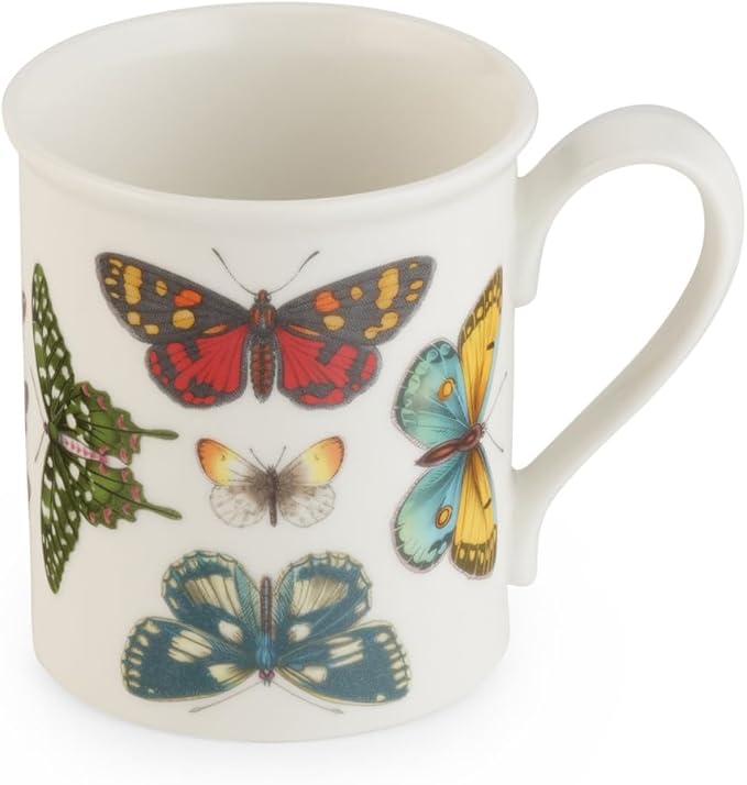 Spode Botanic Garden Harmony 14 oz Tankard Mug, Assorted Butterflies - Fine Earthenware Coffee & Tea Cup, Dishwasher & Microwave Safe - Nature-Inspired for Cottagecore Tableware (White)