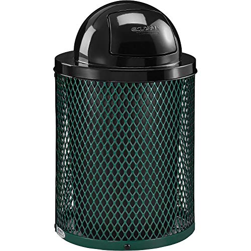 Global Industrial 36 Gallon Outdoor Steel Trash Can with Dome Lid, Plastic Liner and Anchor Kit Included, 23-1/2" Diameter x 40" H, Powder Coat Finish, Unassembled, Green