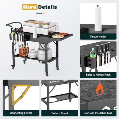 Raynesys 440lbs Outdoor Folding Grill Cart, Blackstone Griddle Stand
