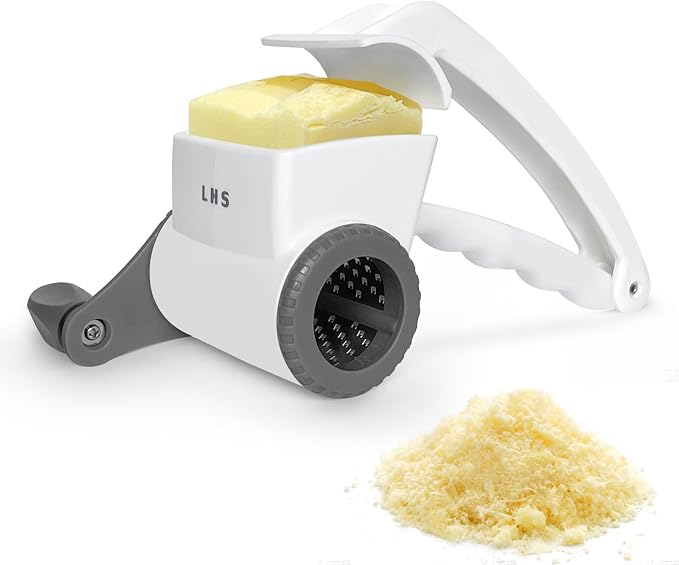 LHS Rotary Cheese Graters for Kitchen, Professional Manual Crank Handheld Cheese Grater with Stainless Steel Drum for Grating Hard Cheese, Chocolate, Nuts and More（Grey）