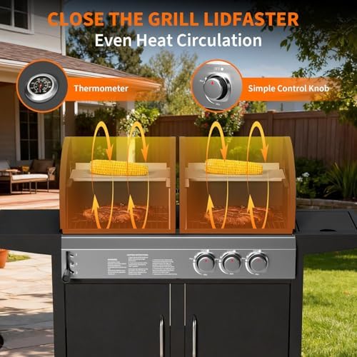 3-Burner Propane Gas Griddle – 24,000 BTU Convertible Flat Top Grill with Hood & Removable Cart – Portable for Camping, Tailgating, Backyard