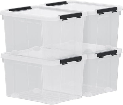 4-Pack 50 Quart Large Clear Storage Box, Plastic Storage Latch Bin