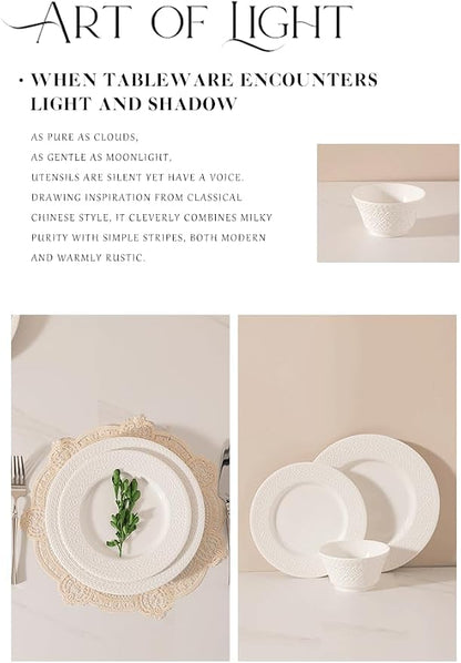 4-piece set, embossed design plate and bowl set, microwave and dishwasher