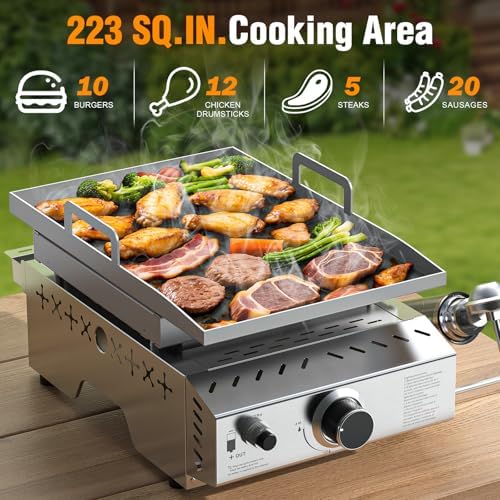 COWSAR Stainless Steel Tabletop Grill – 18-Inch Portable Propane Griddle
