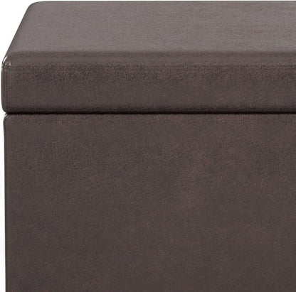 SIMPLIHOME Avalon 54 inch Wide Contemporary Rectangle Extra Large Storage Ottoman Bench in Distressed Brown Vegan Faux Leather, Assembled, for The Living Room, Entryway and Family Room