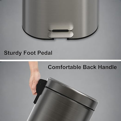 3.2 Gallon Small Bathroom Step Trash Can with Removable Inner Bucket,Round Stainless Steel Garbage Bin with Soft Close Lid for Bedroom(Volcanic Gray)