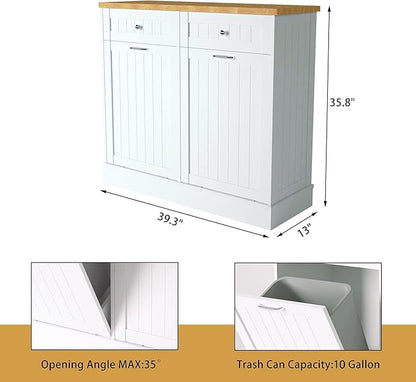 Betterhood Tilt Out Trash Cabinet 10 Gallon Wooden Free Standing Laundry Sorter Cabinet,Recycling Cabinet with Hideaway Drawer,Tilt Out Trash Cabinet Can Bin Kitchen