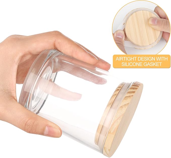 Thick Candle Jars for Making Candles 12 Pcs, 7 OZ Empty Jars with Wood Lids for Candle Making, Sample Container, Clear