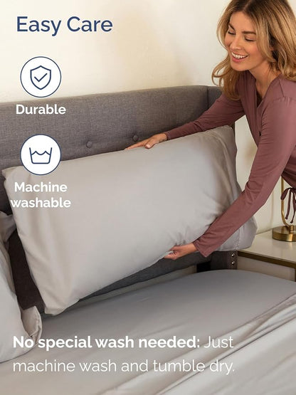 Extra Deep Pocket Split King Sheets - 5 Piece Breathable & Cooling Bed Sheets - Hotel Luxury Bed Sheet Set - Soft, Wrinkle Free & Comfy - Easily Fits Extra Deep Mattresses - Light Grey Sheets Set