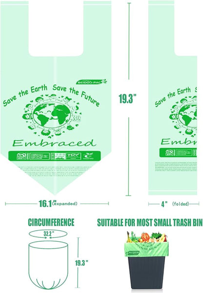 1.6 Gallon Compostable Trash Bags with Handle, 250 Count Small Compost Bags, Biodegradable Kitchen Garbage Bags, Food Scrap Waste Bags for Countertop Bin, ASTM D6400, US BPI Certified
