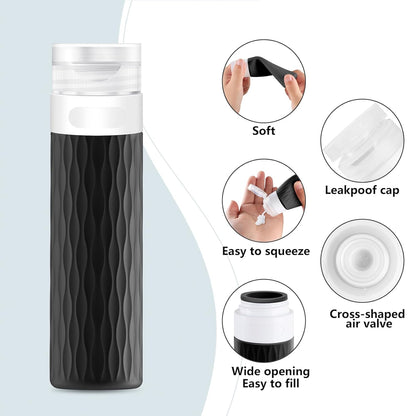 Travel Bottles for Toiletries, TSA Approved 3.4oz Travel Size Containers, BPA Free Leak Proof Silicone Traveling Bottles, Refillable Travel Essentials Kits for Shampoo Conditioner(4 Pack)-A