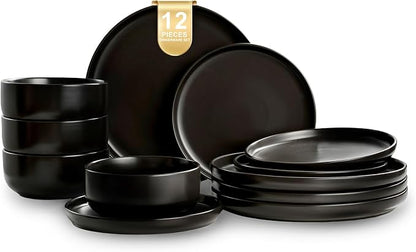 EWFEN Plates and Bowls Sets, 12 Pieces Ceramic Dinnerware Set
