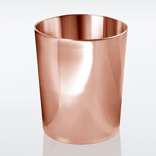 mDesign Round Metal Small 1.7 Gallon Recycle Trash Can Wastebasket, Garbage Container Bin for Bathrooms, Kitchen, Bedroom, Home Office - Durable Stainless Steel - Mirri Collection - Rose Gold