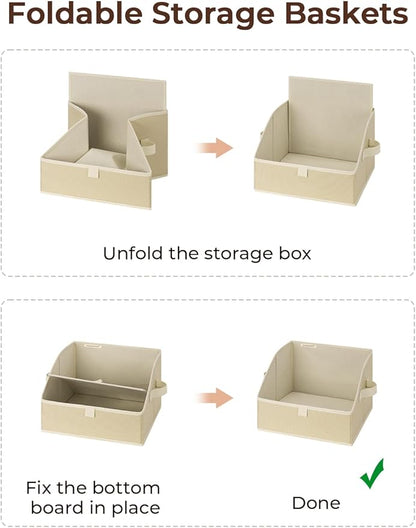 StorageWorks Closet Storage Bins, Trapezoid Organizer Box for Shelves, Fabric Clothes Bin, Foldable Organizing Baskets with Handles, Small, Light Brown, 3-Pack