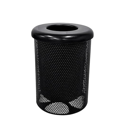 COATEDOUTDOORFURNITURE RFT-P-BLK Heavy Duty Round Trash Receptacle with Flat Top, Liner Included, 32 Gallon, Black, Made in America