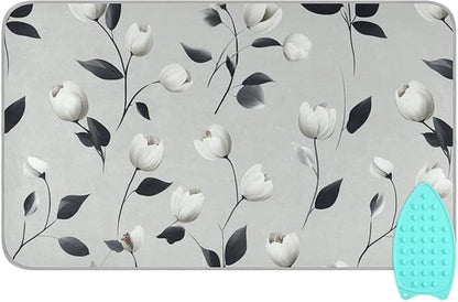 Ironing Mat Portable Ironing Pad Ironing Blanket for Table Top Heat Resistance Double-Side Using Travel Large 47.2 x 27.6 Inch Foldable Lightweight Light Grey Tulips