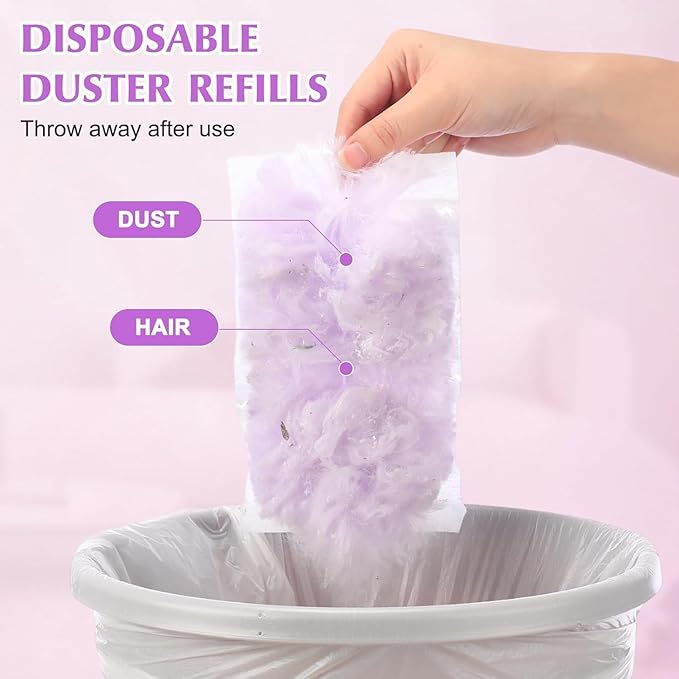 Duster Refills Compatible with Swiffer Duster, Heavy Duty Multi Surface Duster Replacement with 1 Extra Handle for Cleaning Furniture, Blinds, Ceiling Fans and Car (Purple-50Pack)
