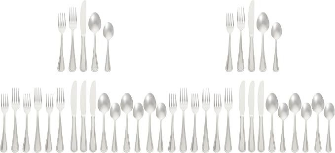 Amazon Basics Silverware Set, Stainless Steel Flatware, Dishwasher Safe
