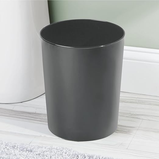 mDesign Round Metal Small 1.7 Gallon Recycle Trash Can Wastebasket, Garbage Container Bin for Bathrooms, Kitchen, Bedroom, Home Office - Durable Stainless Steel - Mirri Collection - Graphite Gray