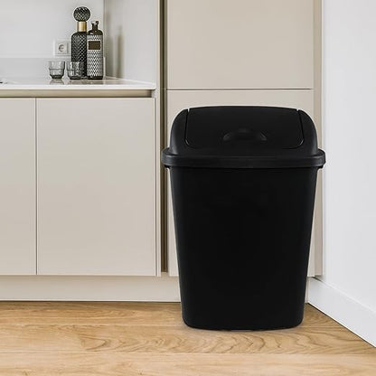 4 Pack Plastic Swing-Top Trash Can, 10 Gallon Plastic Kitchen Trash Can with Swing Lid, Black