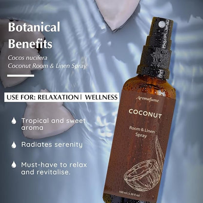 Coconut Room, Linen & Pillow Spray by Aromafume | 100ml/3.38 fl oz | with Pure Coconut Essential Oil | Aromatherapy Spray for Relaxation, Sleep & Stress Relief | Mist for Bedding, Fabrics