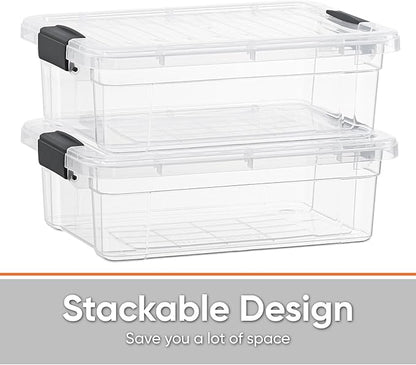 Superio Storage Bins with Lids- 4 Pack, 4.5 Qt Clear Boxes for Organizing, Stackable Plastic Containers- BPA Free, Non-Toxic, Odor Free, Organizer for Home, Office, Dorm