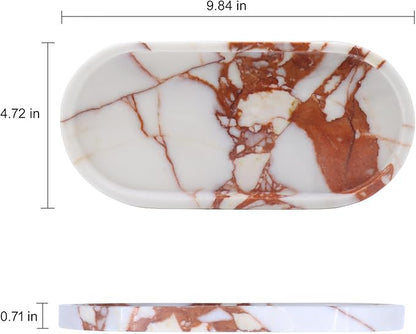 Natural Marble Tray, Oval Vanity Decorative Tray for Bathroom Counter, Countertop Stone Organizer, Catchall Tray for Kitchen, Perfume, Candles, Jewelry Dish Decorative Tray