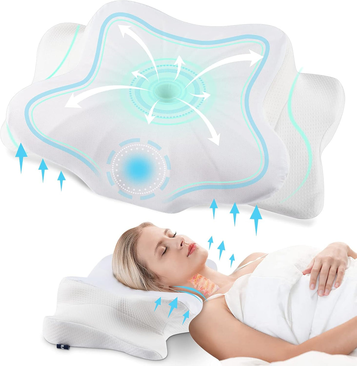 DONAMA Cervical Pillow for Neck and Shoulder,Contour Memory Foam Pillow,Ergonomic Neck Support Pillow for Side Back Stomach Sleepers with Pillowcase-King Size
