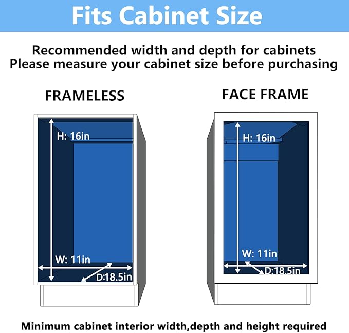 2 Tier Individual Pull Out Cabinet Organizer 10½" W x 18" D, Heavy Duty Cabinet Pull Out Shelves, Slide Out Drawers Organization for Kitchen Cabinets Bathroom