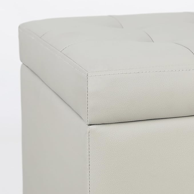 Adeco 18" PU Storage Ottoman, Upholstered Square Faux Leather Foot Rest - Flip Top Footstool with Sturdy Wood Legs, Small Cube Coffee Table Extra Seat for Living Room, Bedroom, Elephant Grey