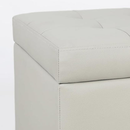 Adeco 18" PU Storage Ottoman, Upholstered Square Faux Leather Foot Rest - Flip Top Footstool with Sturdy Wood Legs, Small Cube Coffee Table Extra Seat for Living Room, Bedroom, Elephant Grey