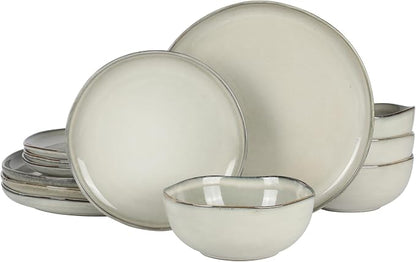 Gibson Elite Nardini 12 Piece Plates and Bowls Reactive Glaze Dishes Stoneware