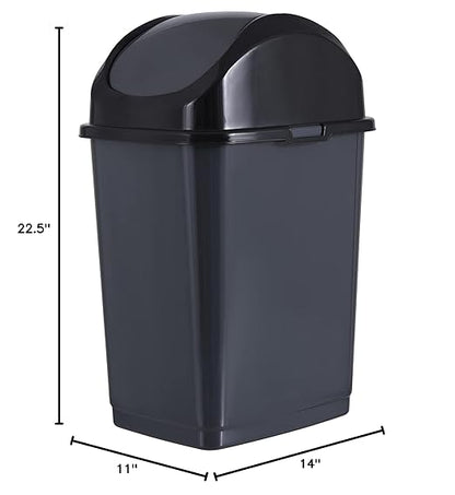 Superio Kitchen Trash Can with Swing Top Lid 9 Gallon Slim Waste Bin 37 Qt Sturdy Plastic Garbage Can Medium Recycling Bin for Office, Bathroom, Under Counter, Dorm, Bedroom (Dark Grey-2 Pack)