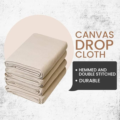 ZUPERIA Canvas Drop Cloth for Painting (Size 9x12 Feet Pack of 4) Pure Cotton Painters Drop Cloth for Painting, Furniture & Floor Protection - All Purpose Thick Canvas tarp with Double Stitched Edges