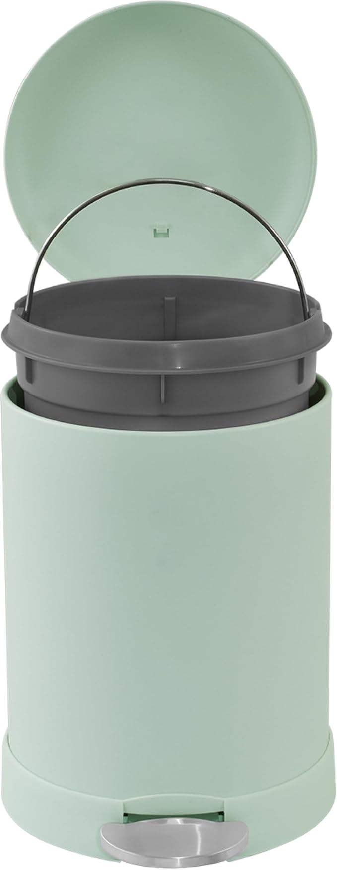 Glad Small Trash Can, 1.2 Gallon | Round Stainless Steel Garbage Bin with Soft Close Lid & Step Foot Pedal | Metal Waste Basket with Removable Inner Bucket, Green