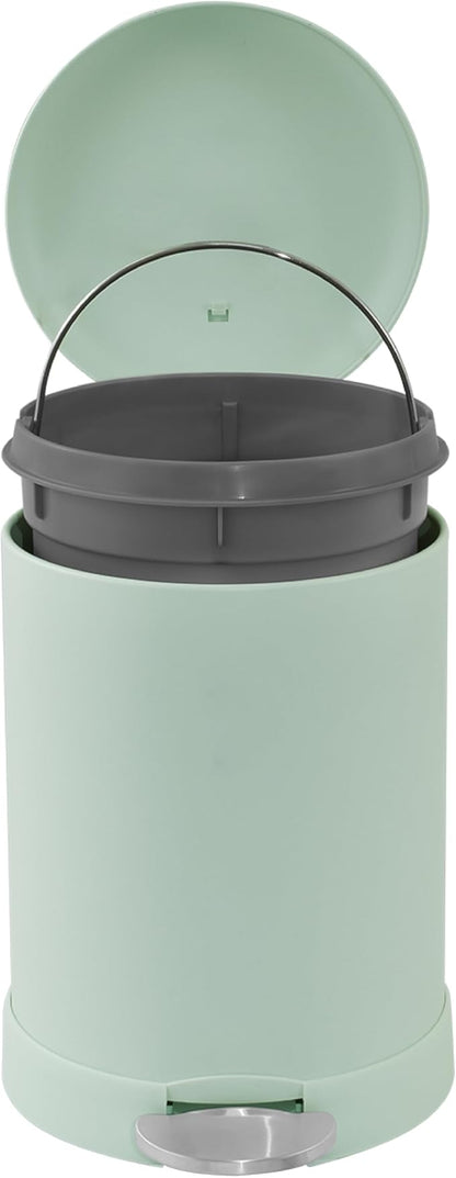 Glad Small Trash Can, 1.2 Gallon | Round Stainless Steel Garbage Bin with Soft Close Lid & Step Foot Pedal | Metal Waste Basket with Removable Inner Bucket, Green